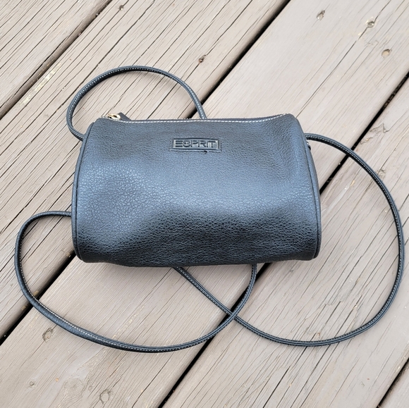 Vintage 90s y2k Esprit Black Vegan Leather Small Mini Oval Barrel Crossbody Bag - Picture 6 of 8